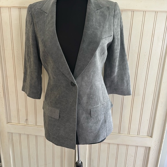 SMYTHE Slate Linen Blend One Button Closure Blazer - Picture 2 of 16